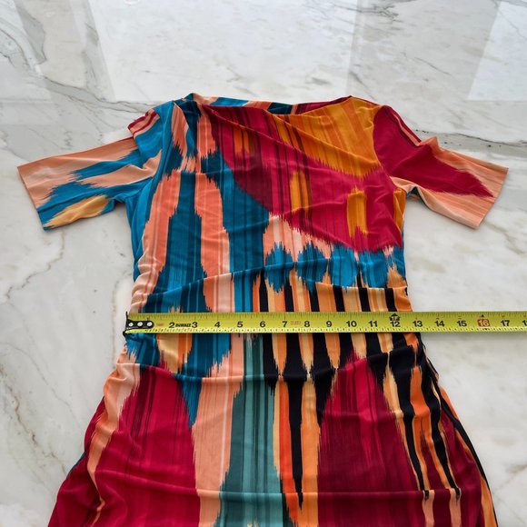 ETRO RED MULTI VISCOSE SHORT SLEEVE DRESS SIZE IT 42 / US 6 - Picture 11 of 17